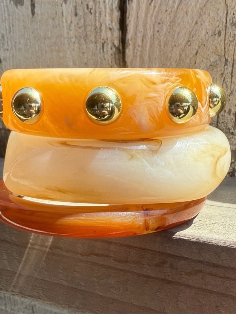 Resin Gold and Brown Bangle Set